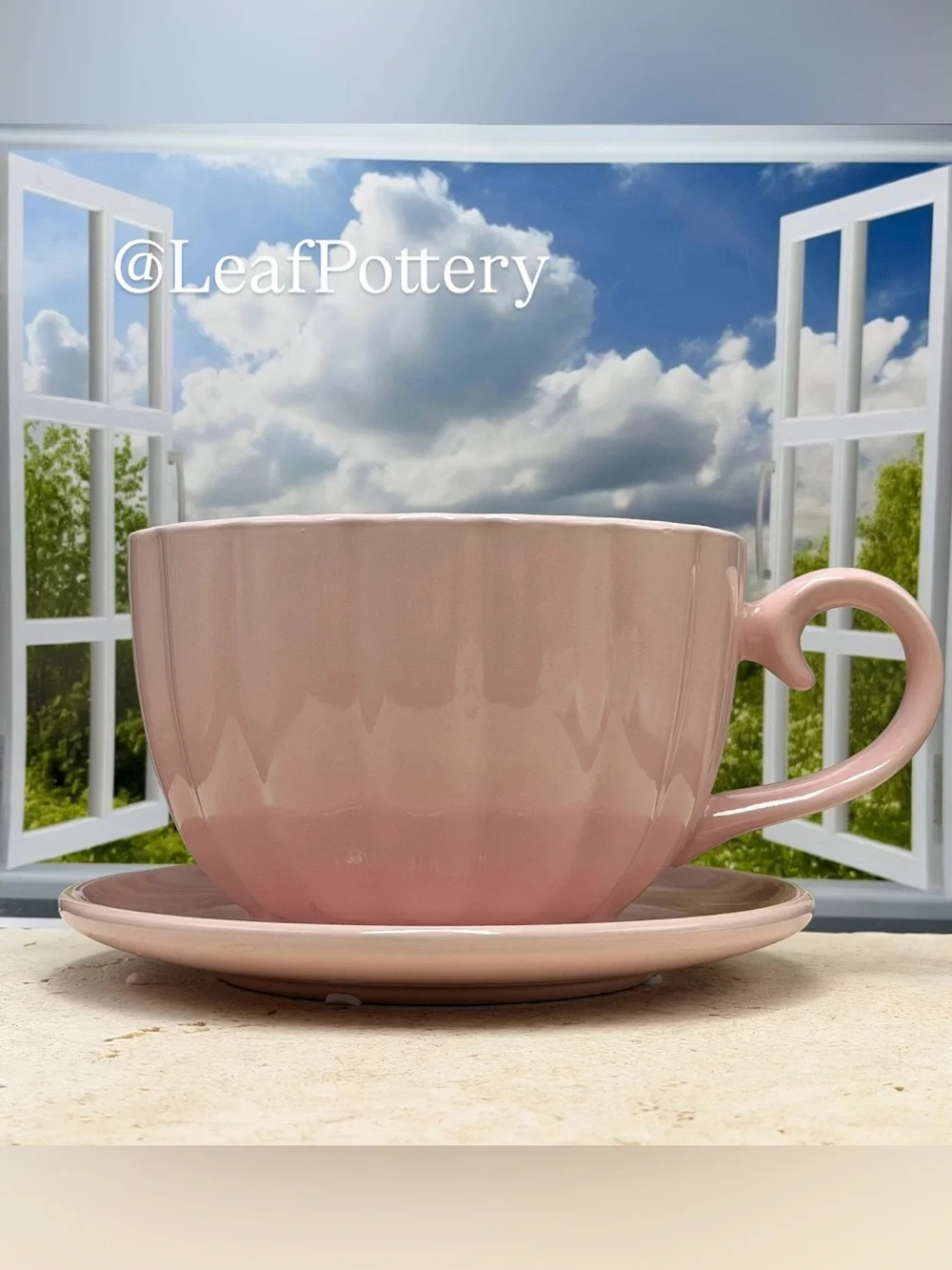 Large Pink Teacup Planter with Saucer & Drainage Hole | Unique Ceramic planter
